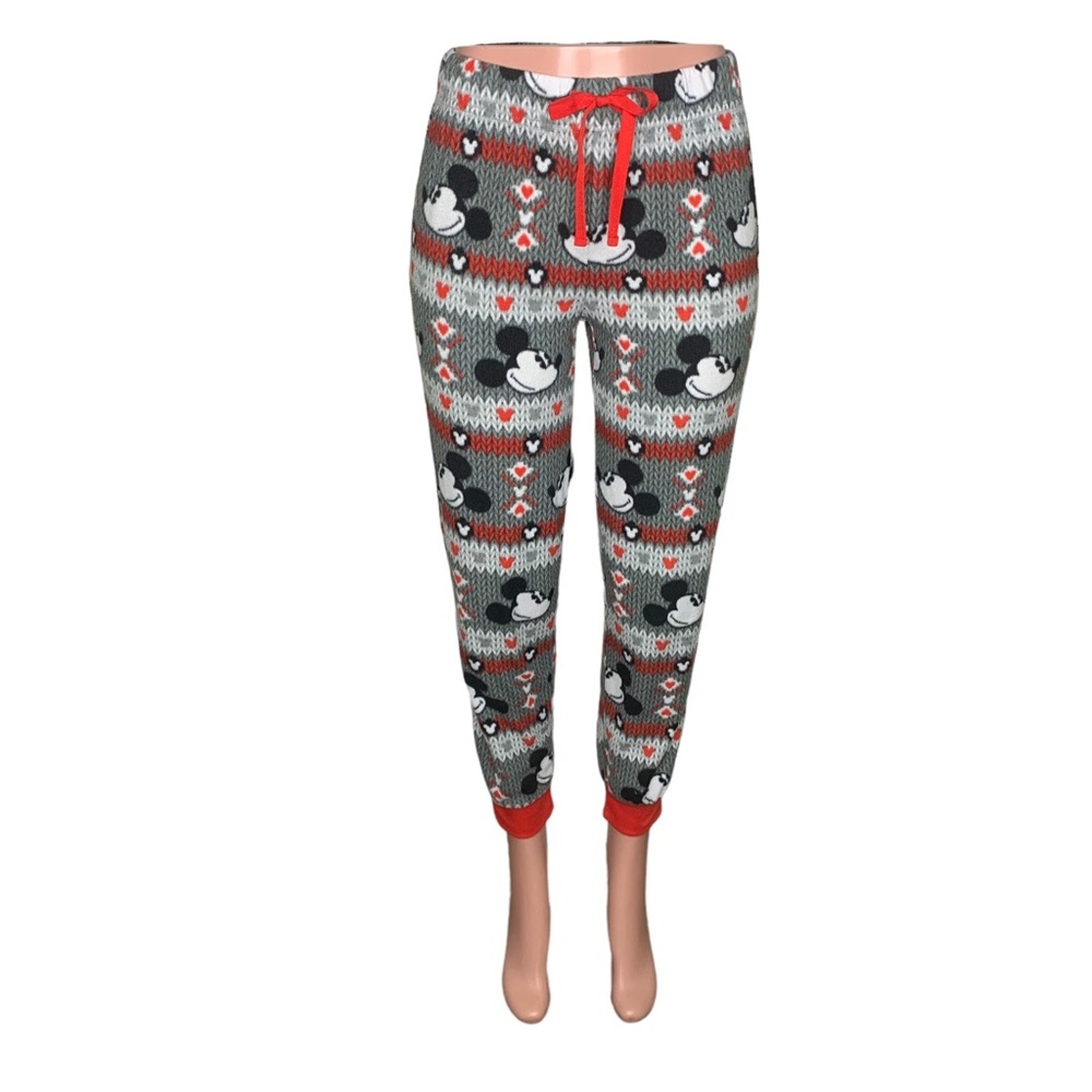Disney Cuffed Joggers Pajama Pants Gray Black And Red Size S Drawstring